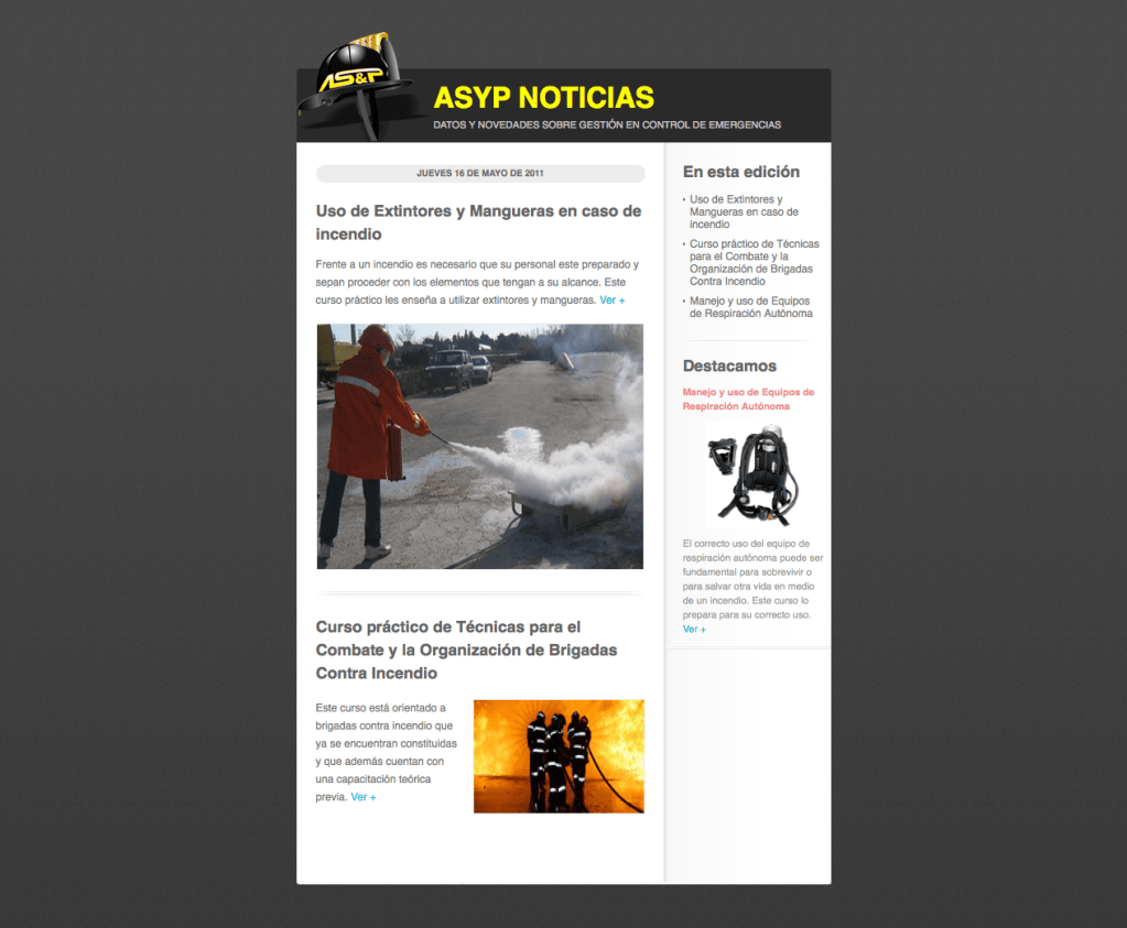 2011. Mailings para ASYP, Servicios y Capacitación en Control de&nbsp;Emergencias